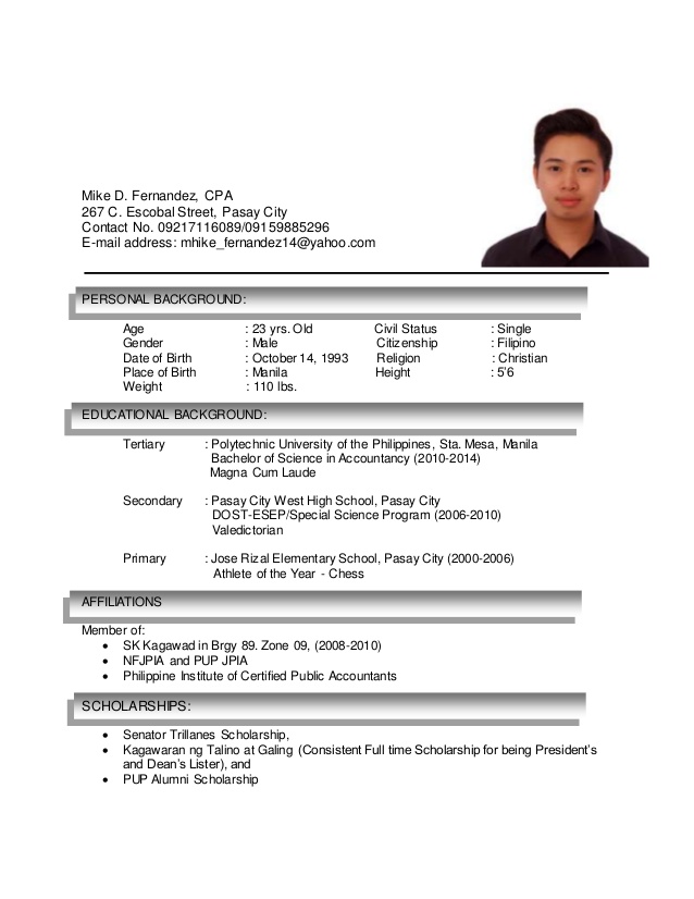 Resume Templates Jose Rizal 