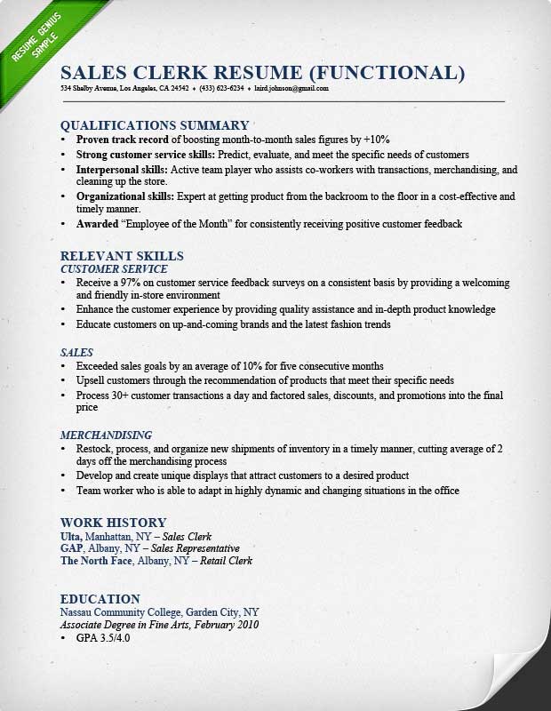 Resume Examples For Retail 