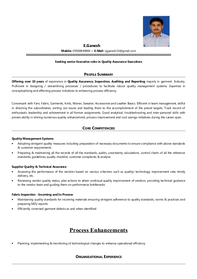 Resume Format Garment Industry 