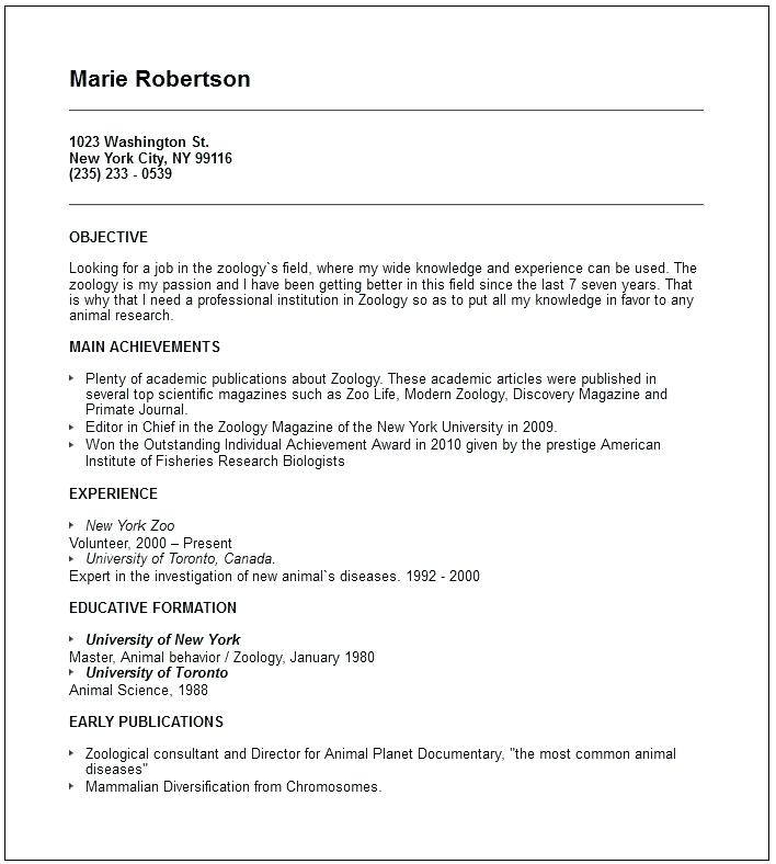 Resume Format For Zoology Lecturer 
