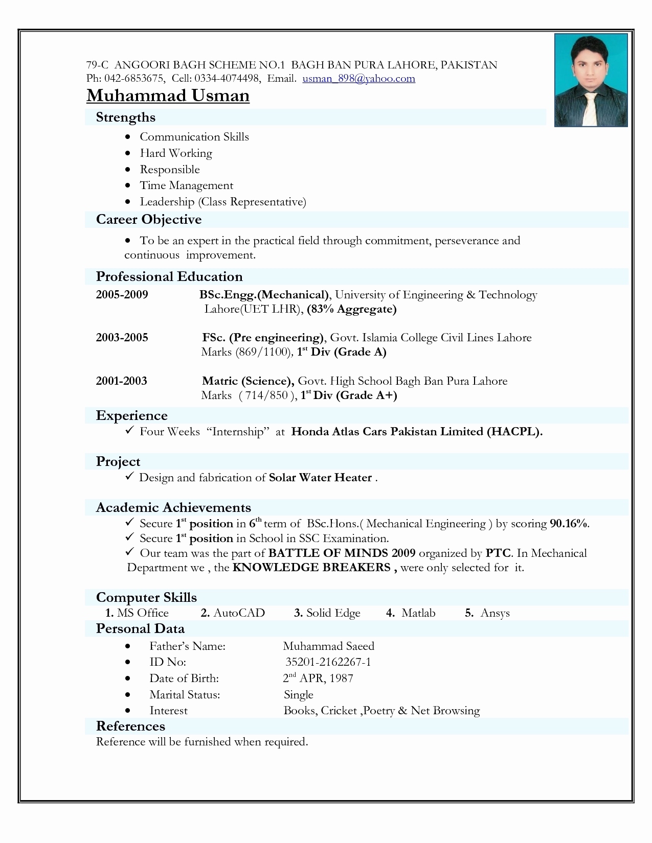Resume Format India 