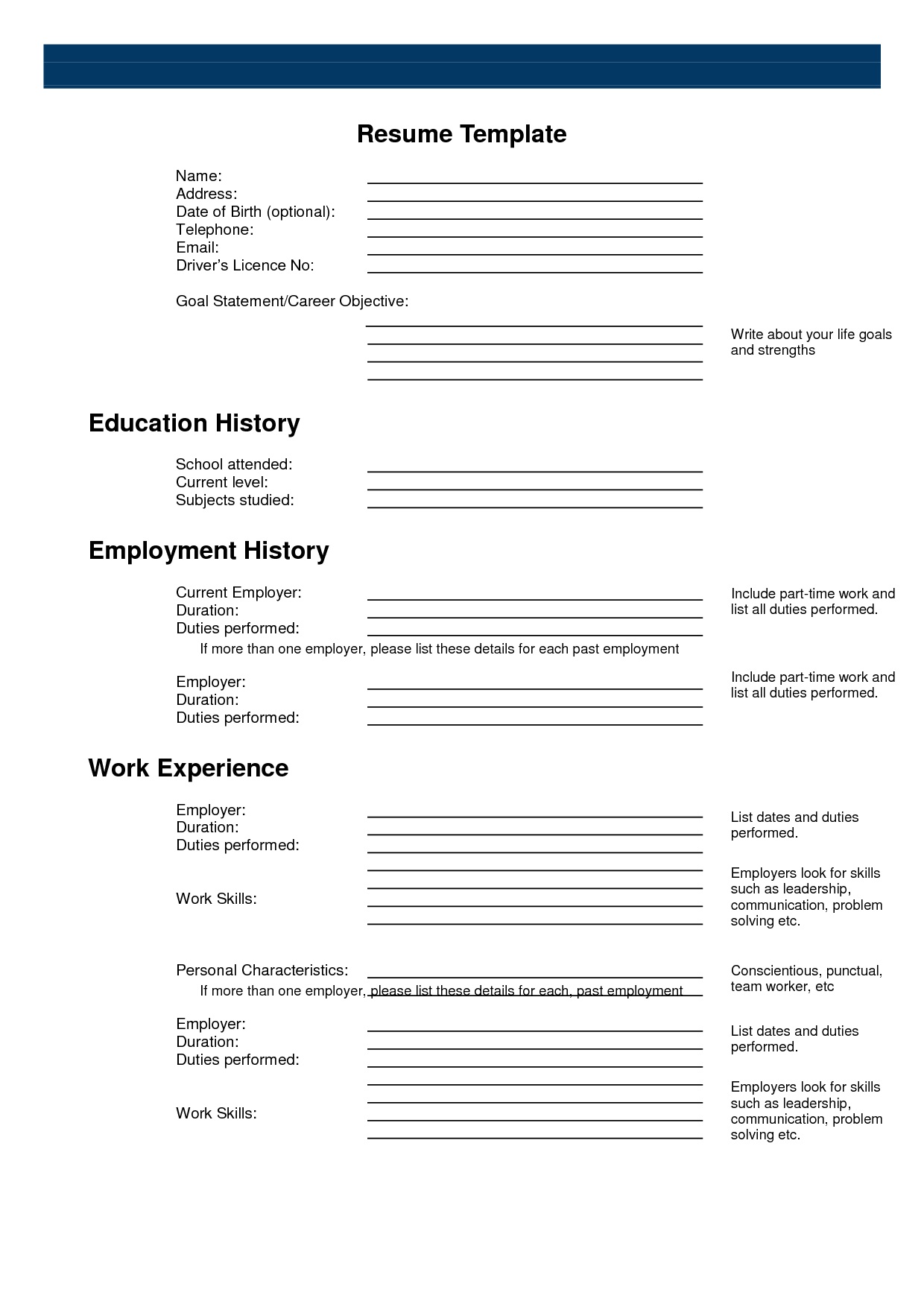 Resume Templates Printable 