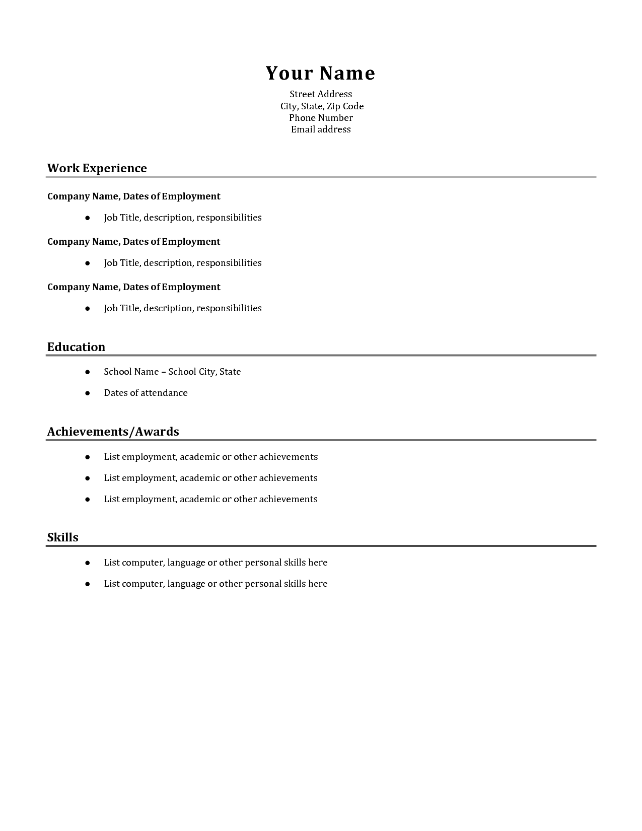 Resume Format Basic 