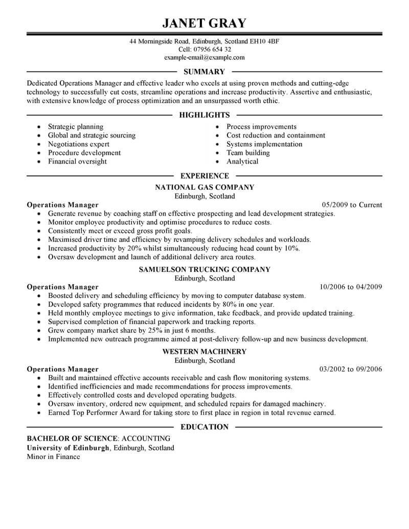 Resume Examples Operations Manager 