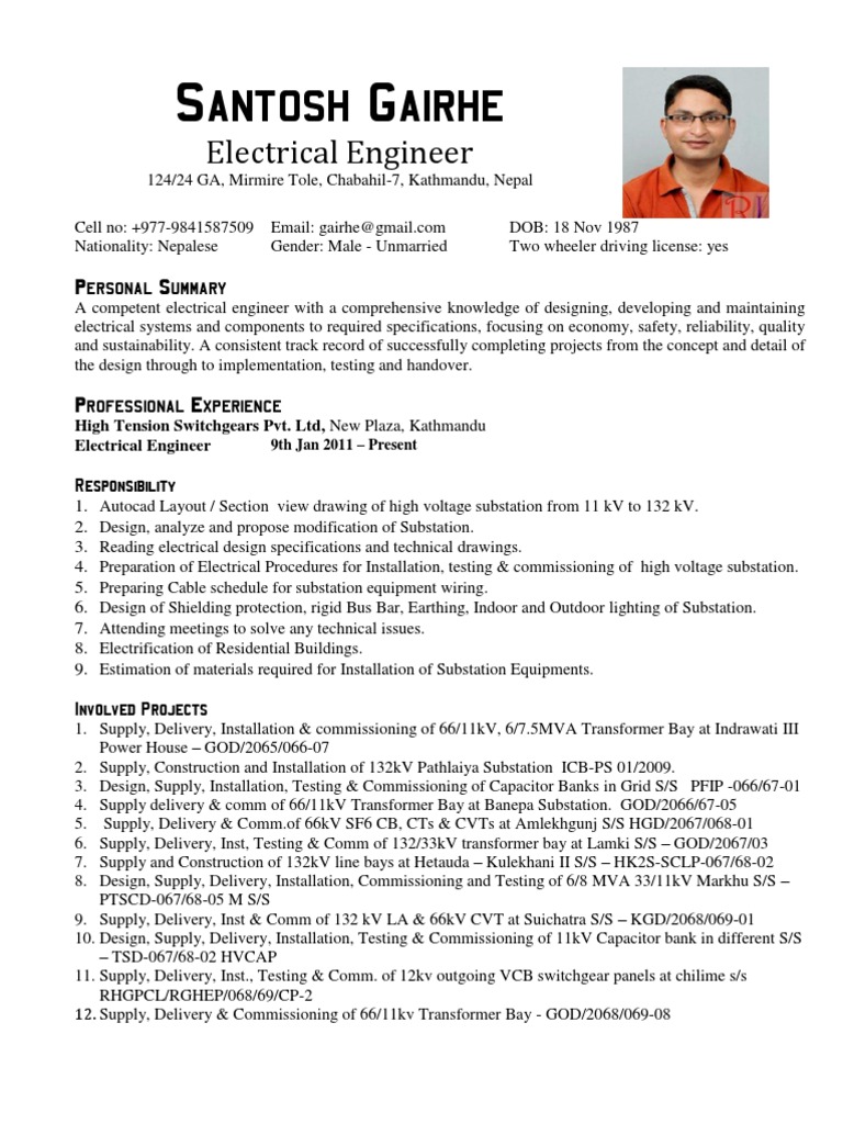 Electrical C License Resume Format 