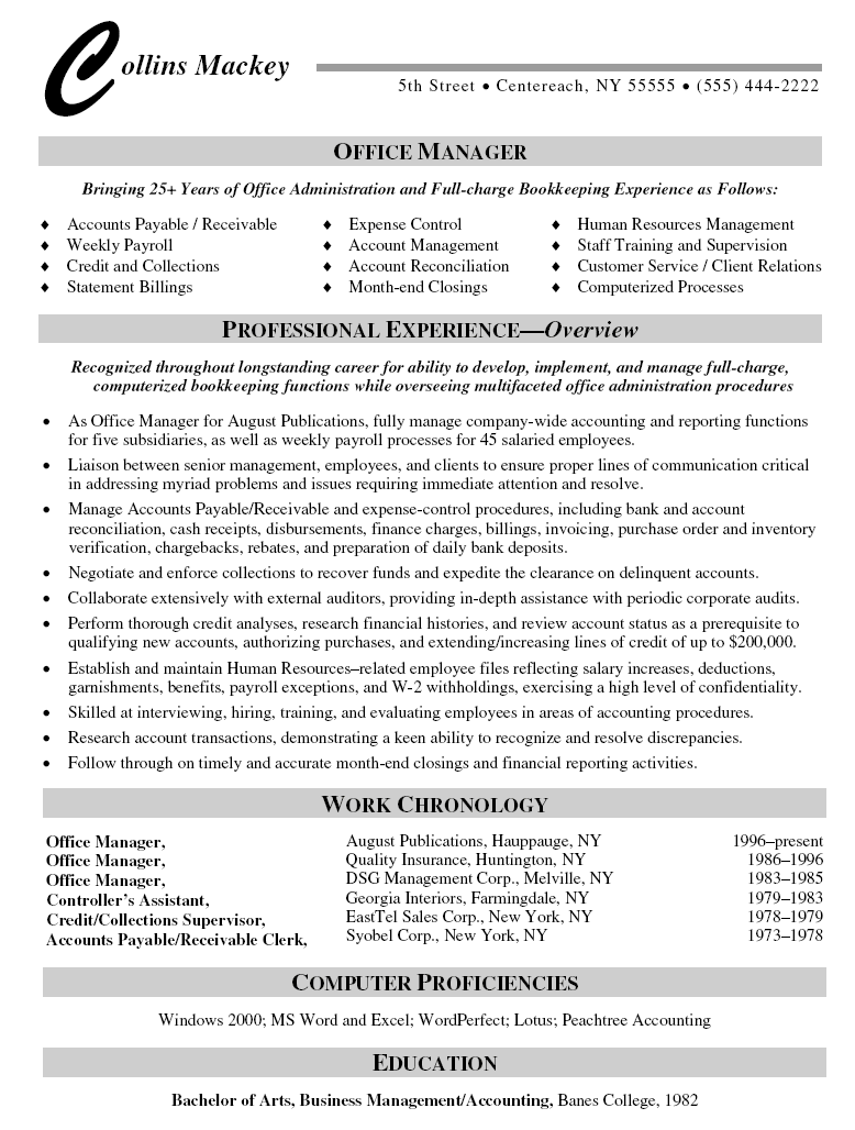 Resume Examples Management 