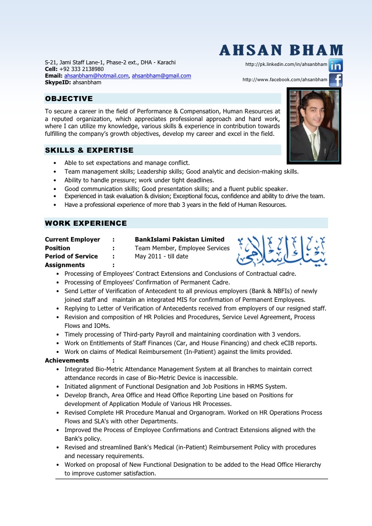 Resume Format For 4 Years Experience In Hr 