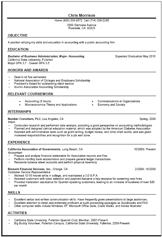 C A Resume Format Samples 
