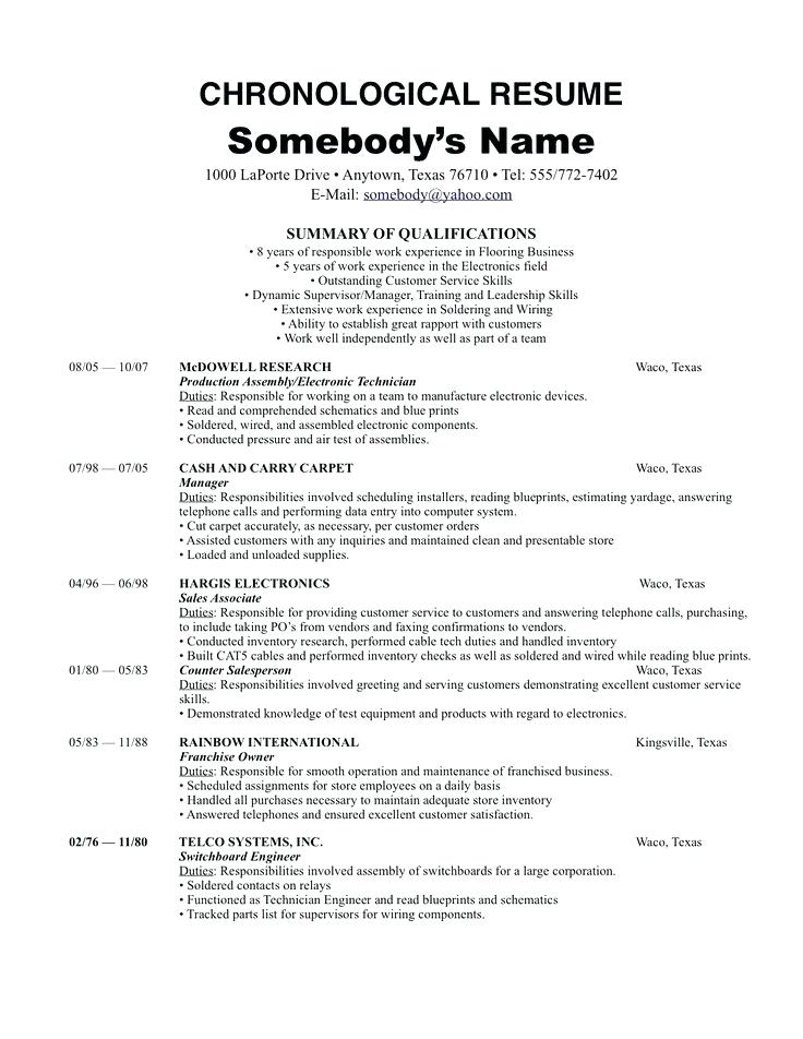 Resume Format Non Chronological 