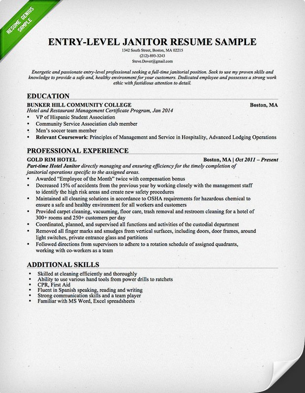 Resume Examples Janitorial 