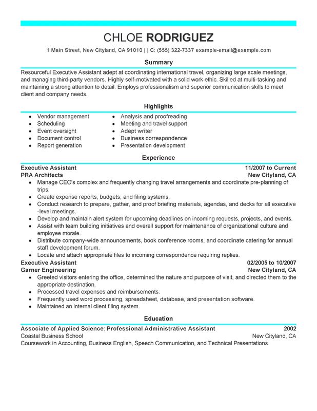 Resume Examples Executive Assistant 