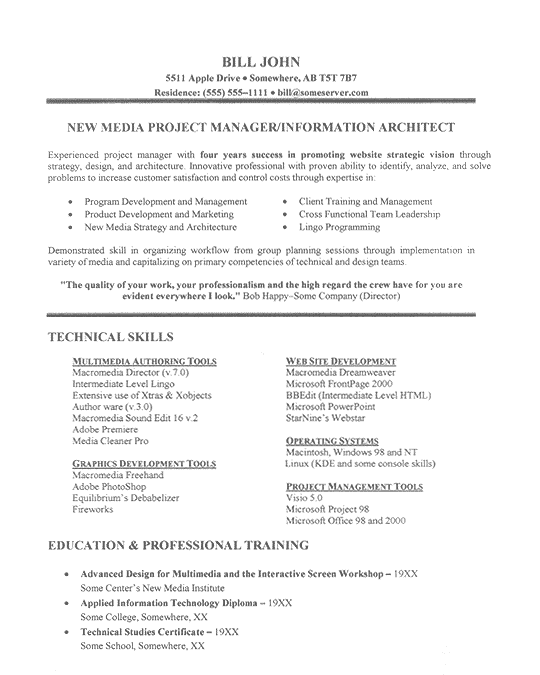 Resume Examples Project Manager 