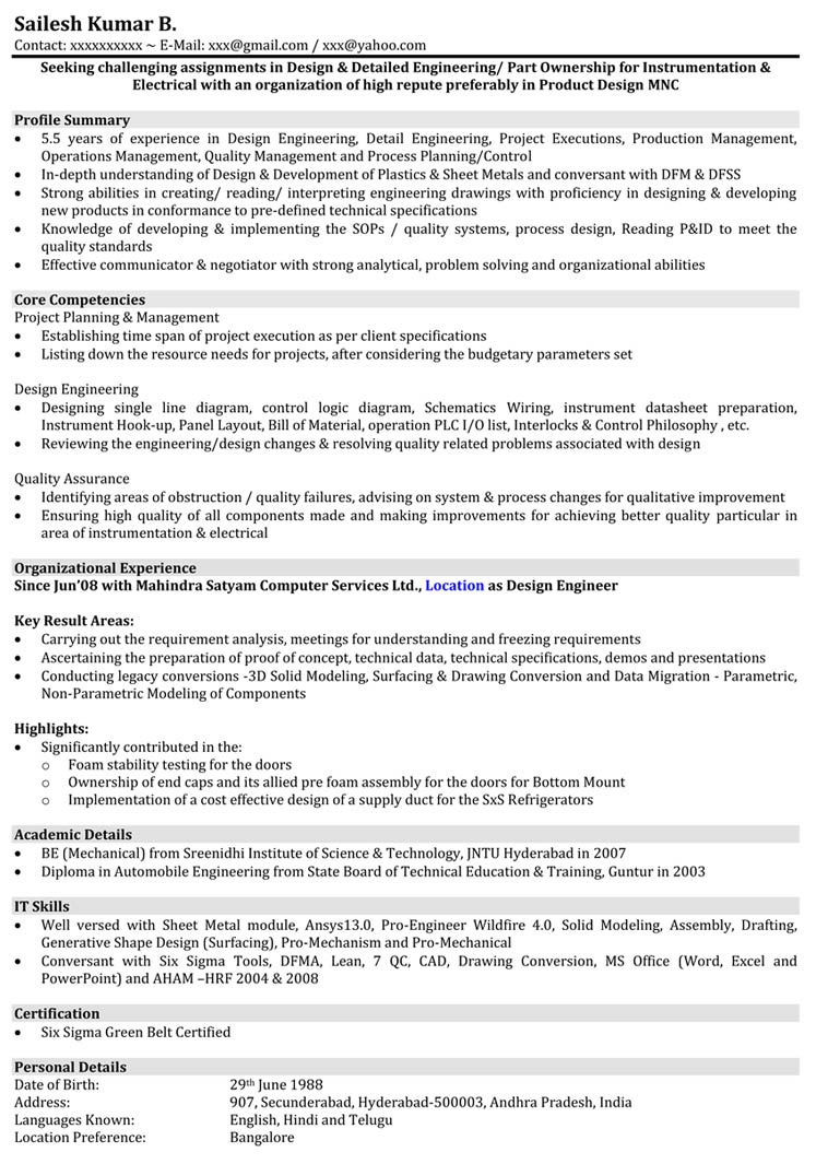 5 Years Experience Resume Format 