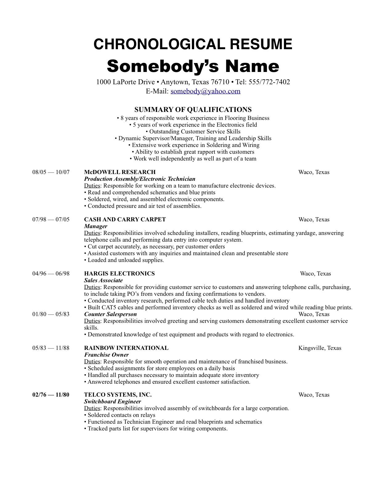 Resume Format Reverse Chronological 