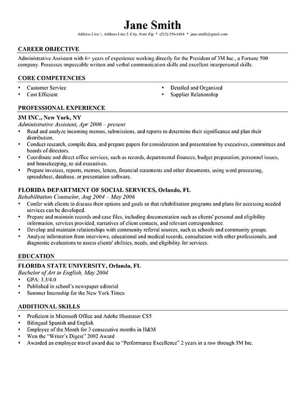 Resume Format Header 