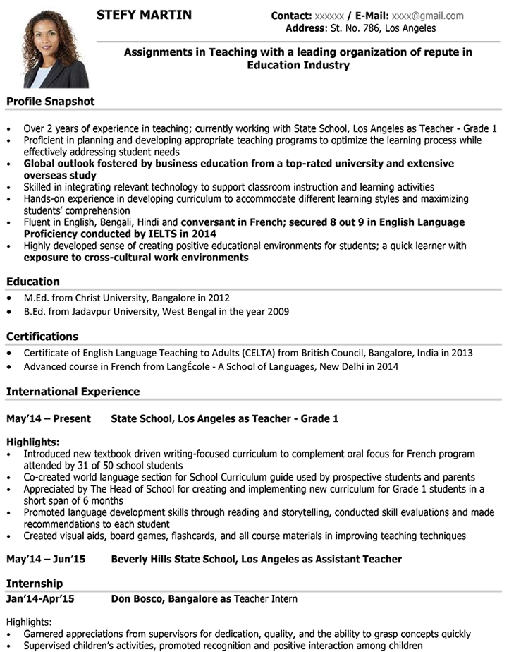 Resume Format Teacher 
