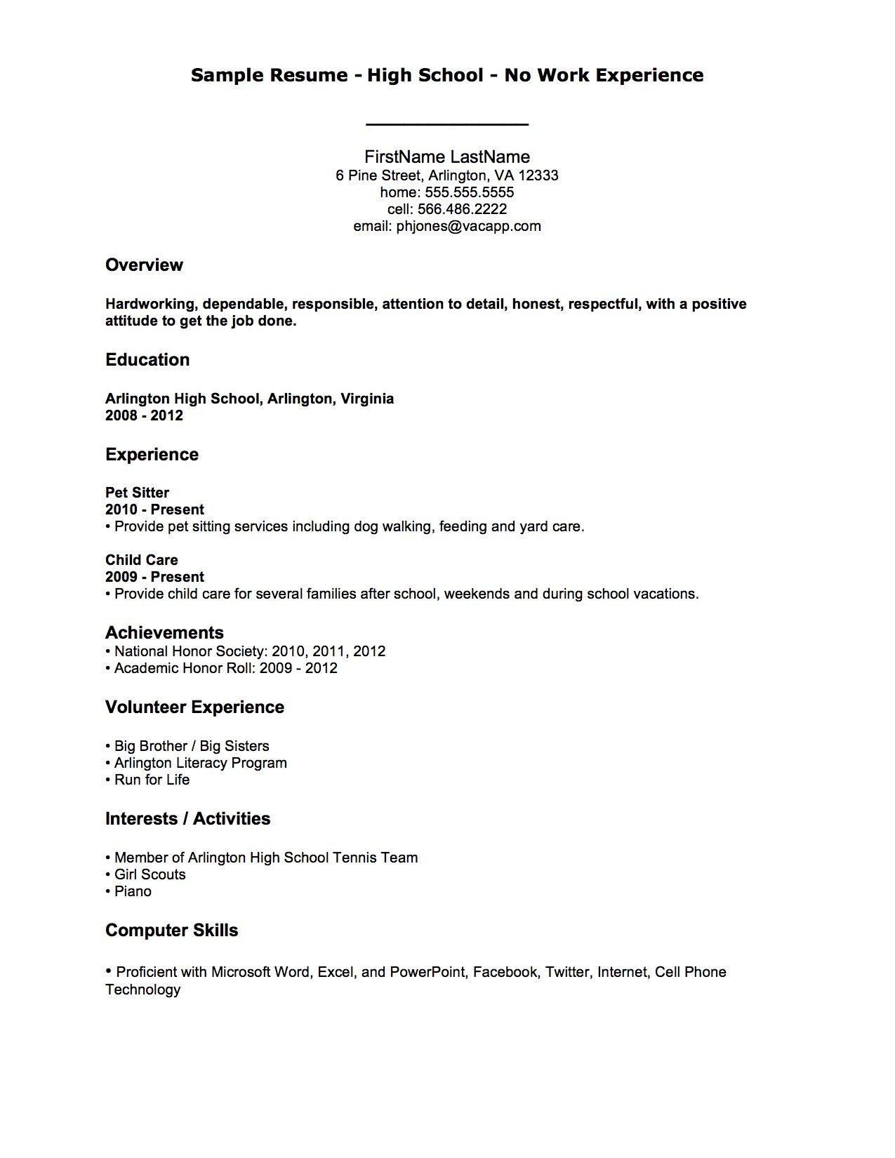 Resume Examples Little Work Experience 