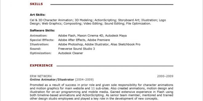 Resume Format 3D Animator 