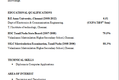 Resume Format For 3Rd Year Engineering Students 
