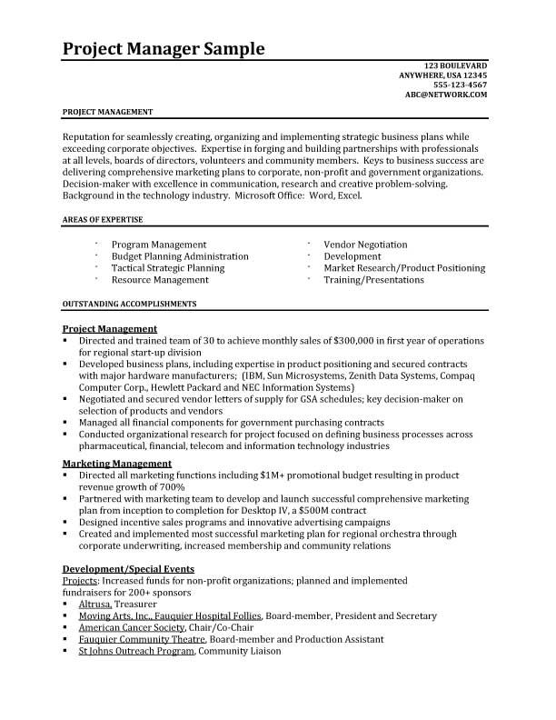 Resume Templates Project Manager 