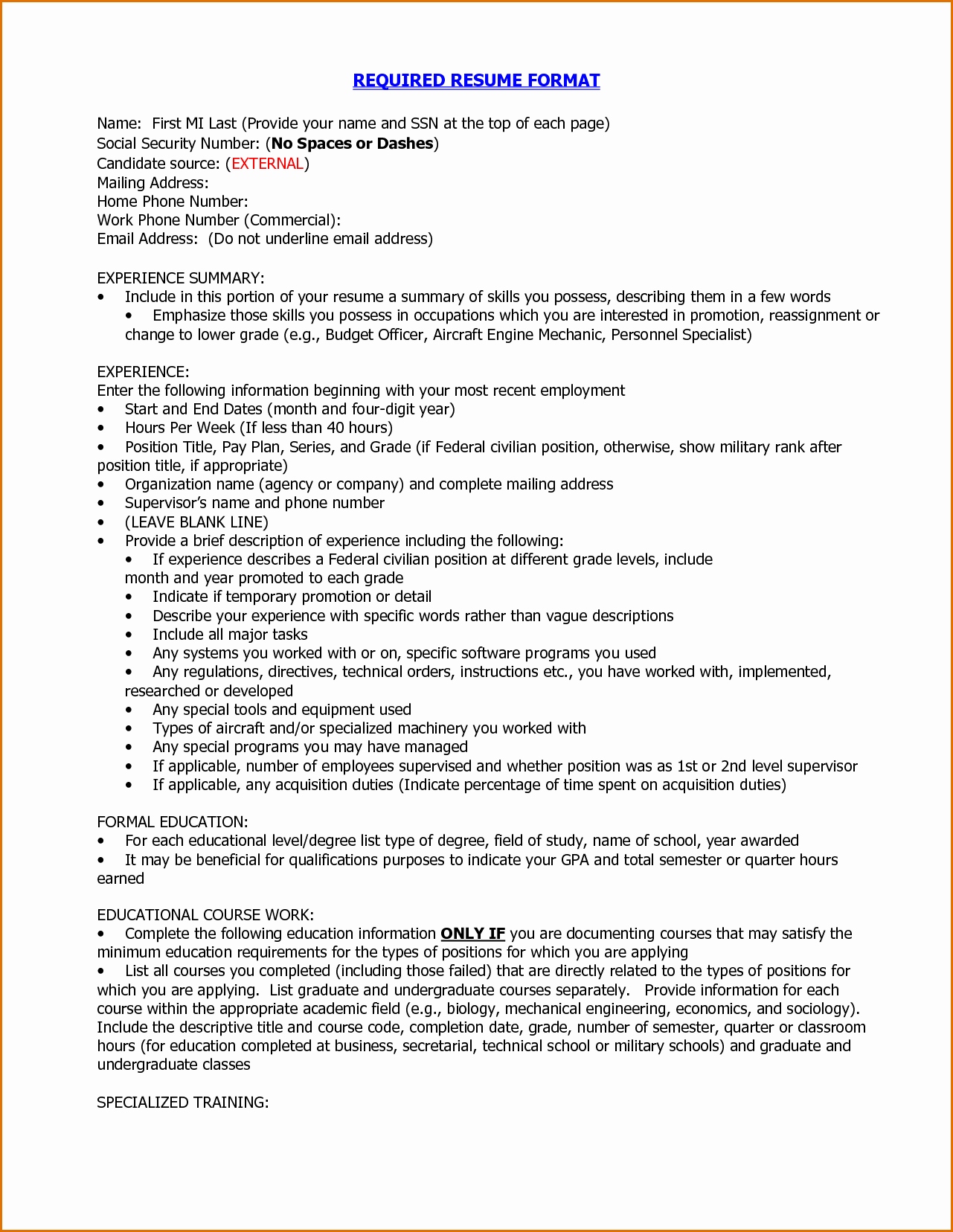 Resume Format Underline 