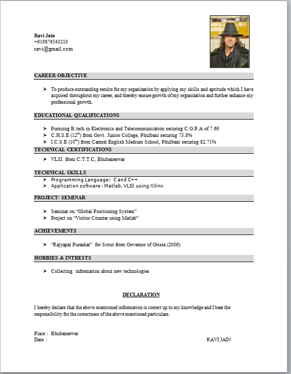 Resume Format Student 
