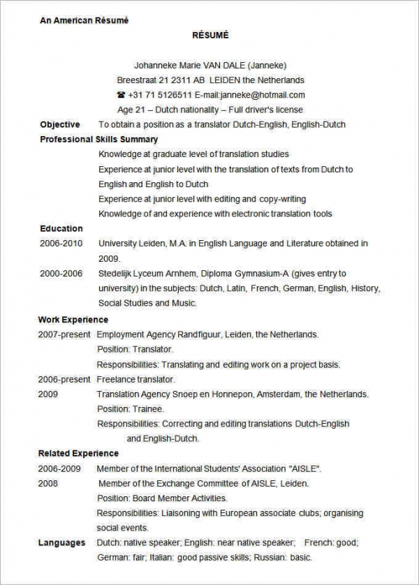 Resume Examples Usa 
