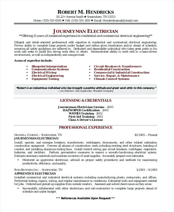 Electrical C License Resume Format 