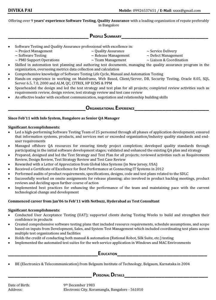 9 Years Experience Resume Format 