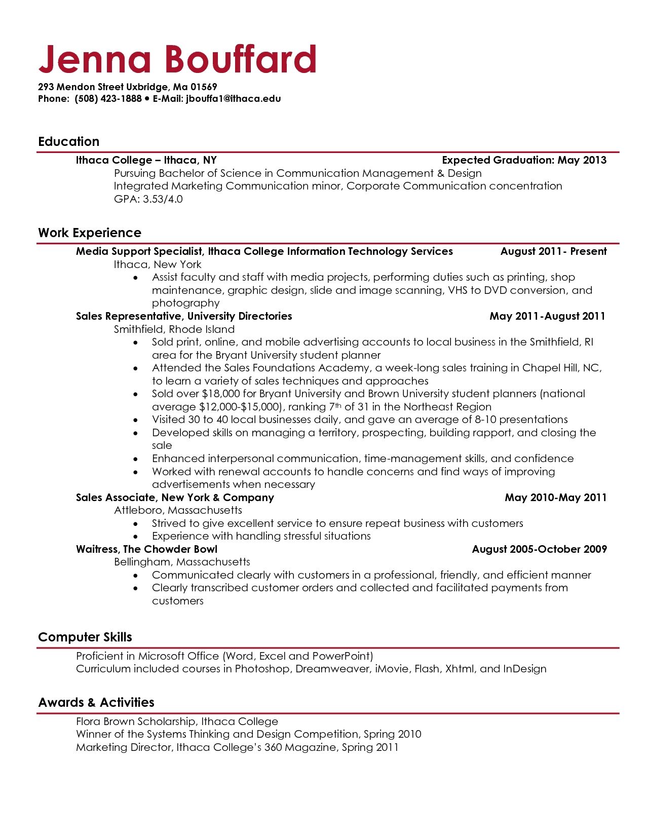 Resume Examples College Student 