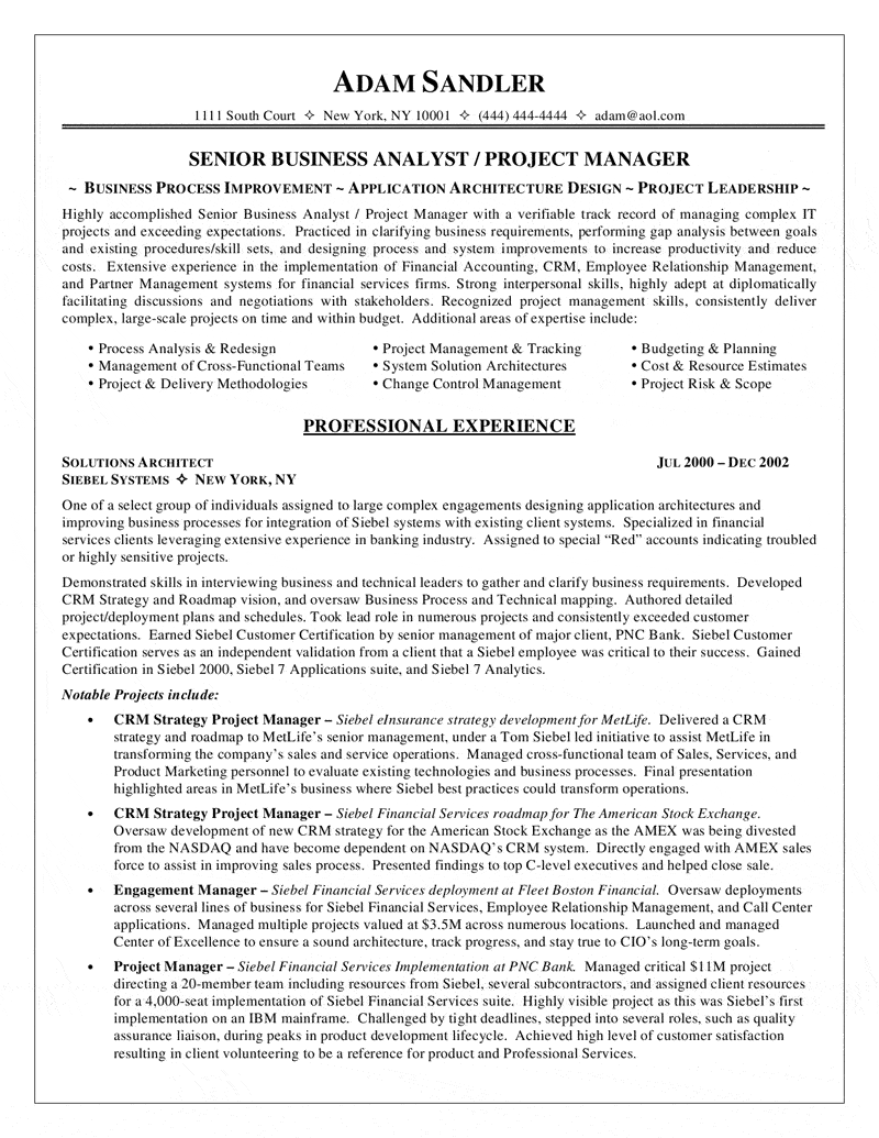 Resume Format Business Analyst 