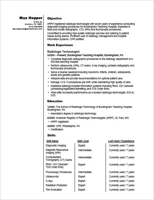 X Ray Technologist Resume Examples 
