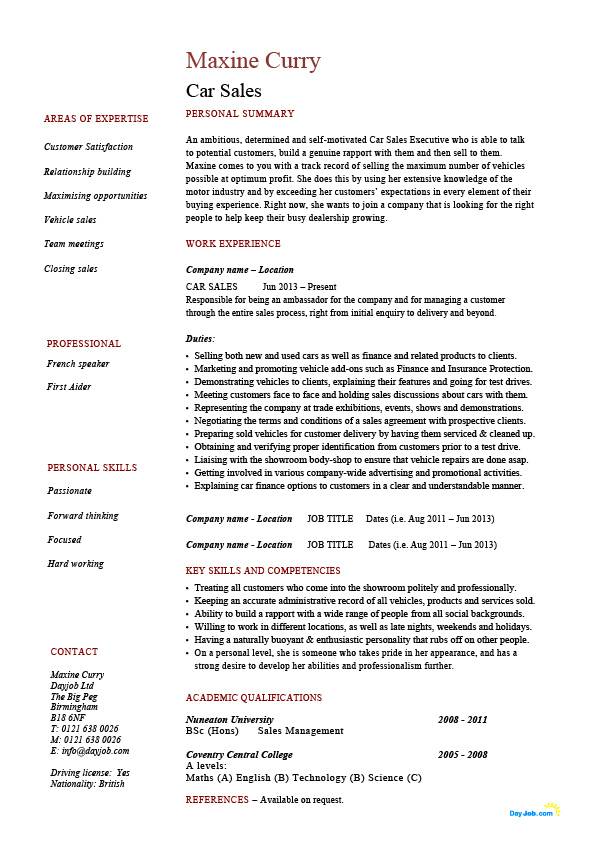 C.A.R Resume Examples 