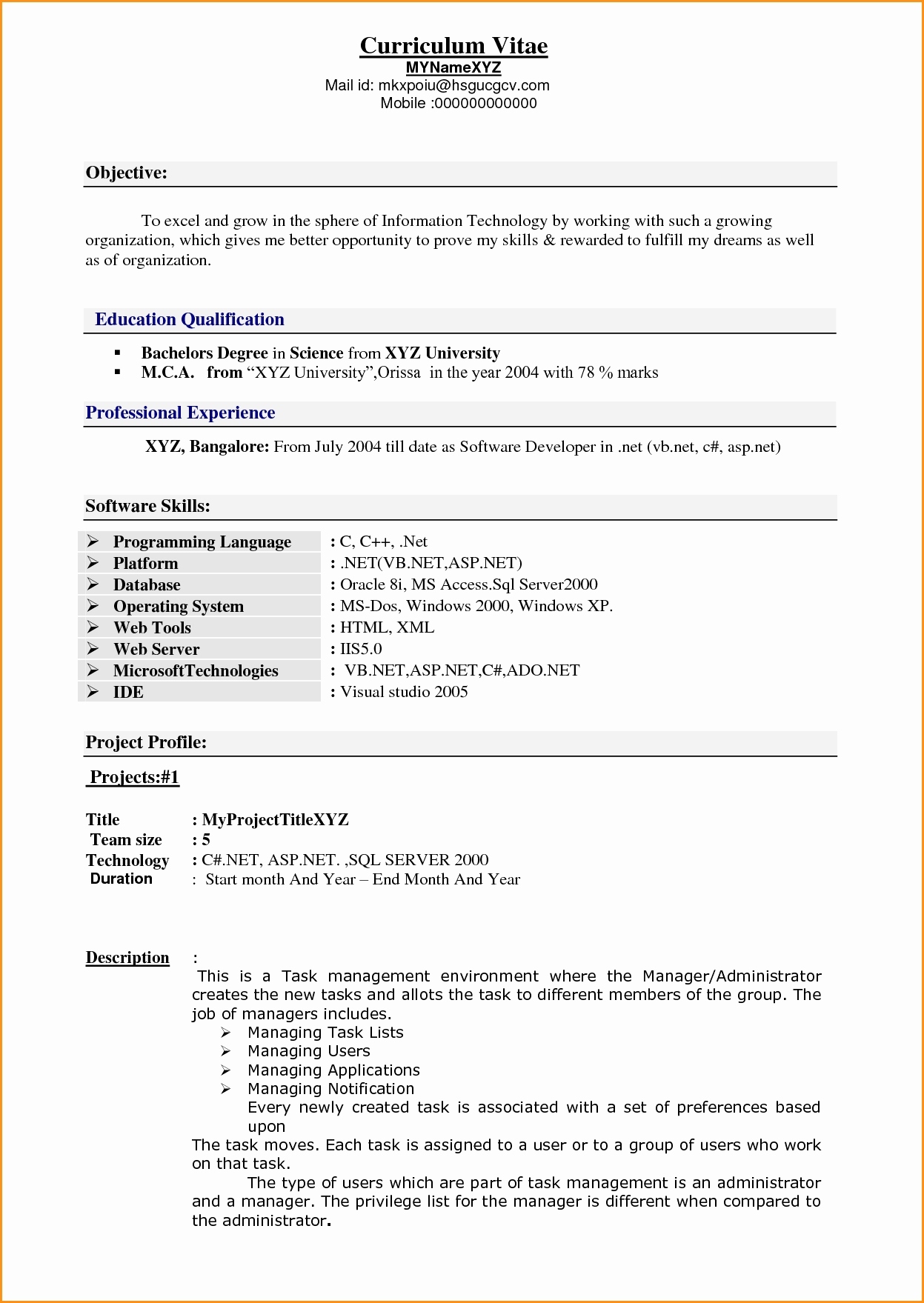 Resume Format 10 Years Experience 