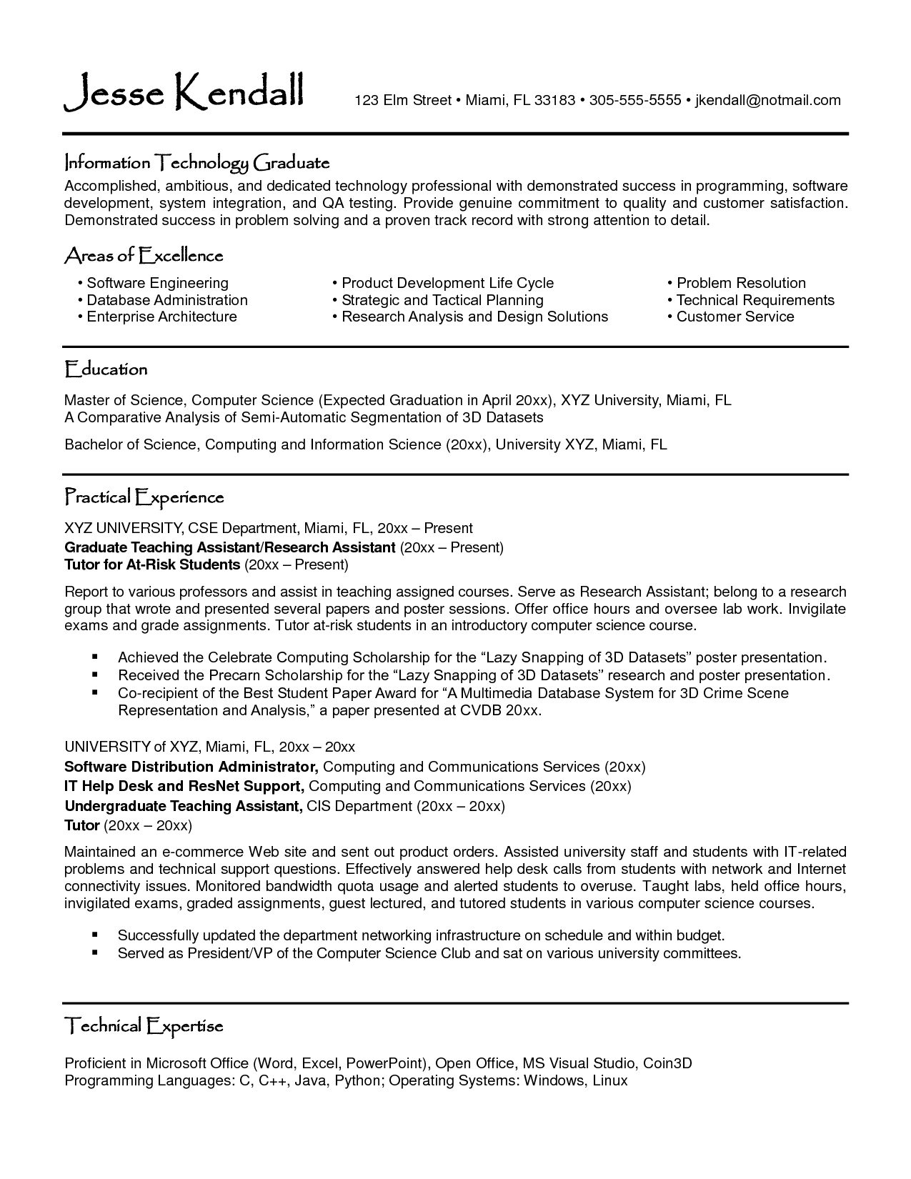 Student Undergraduate Resume Sample