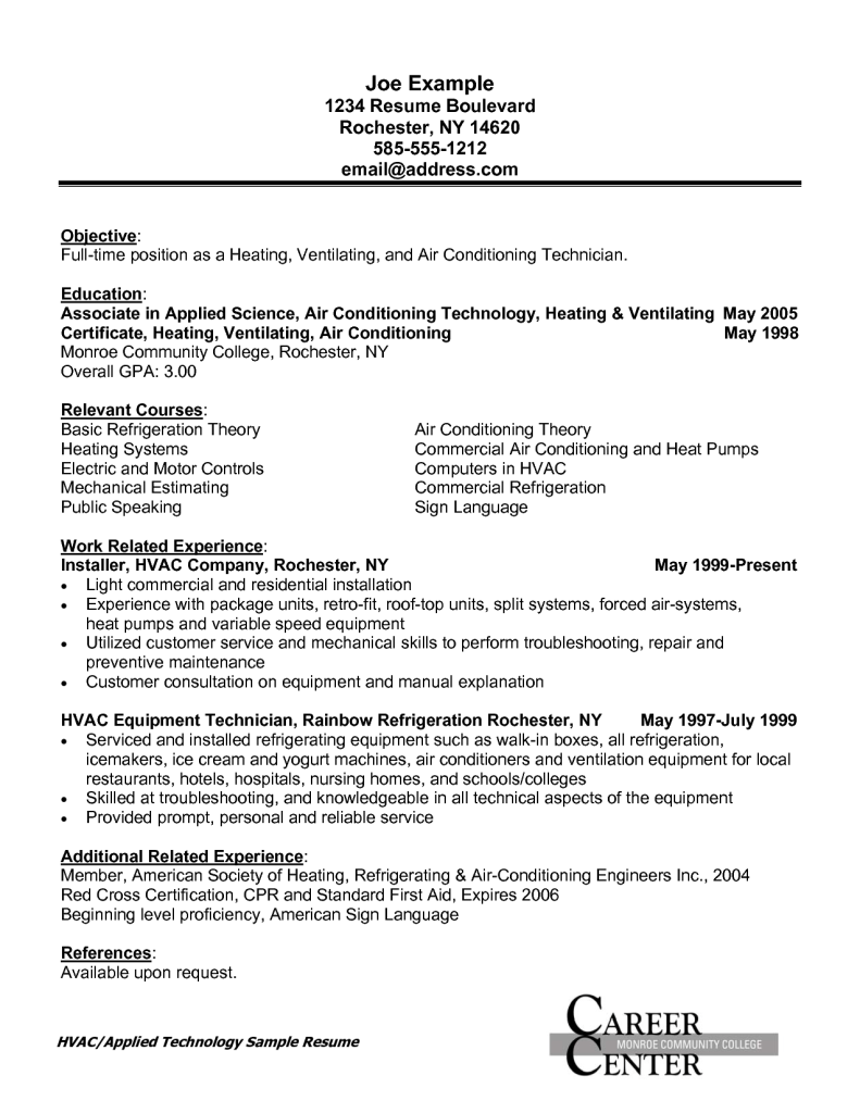 A/C Technician Resume Format 