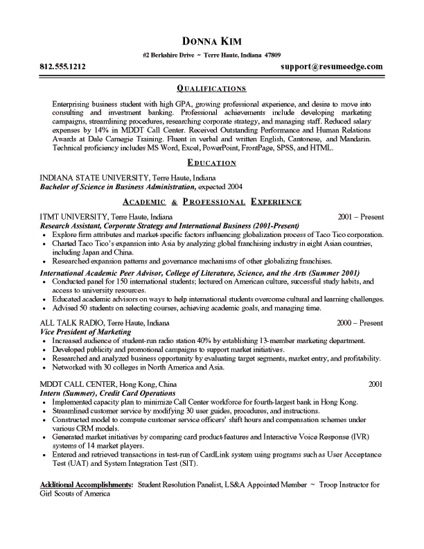 Resume Format Entry Level 