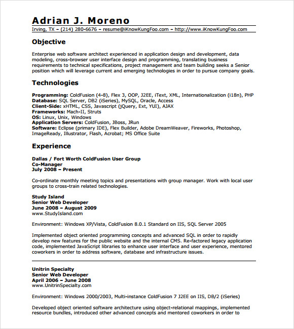 Resume Templates For 8 Years Experience 