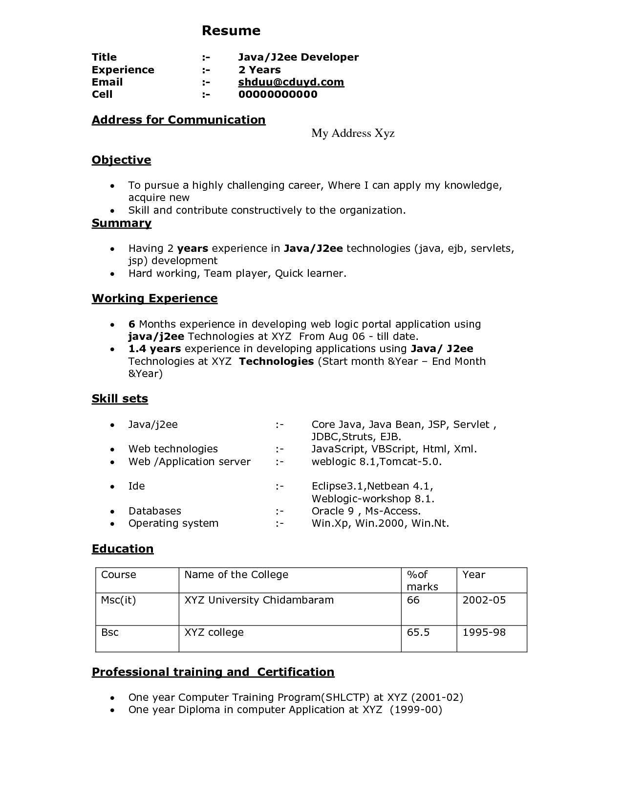 Resume Format For 7 Months Experience 