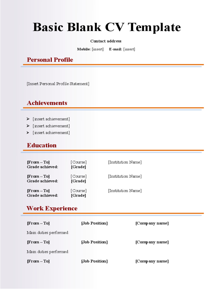 Resume Format Blank 