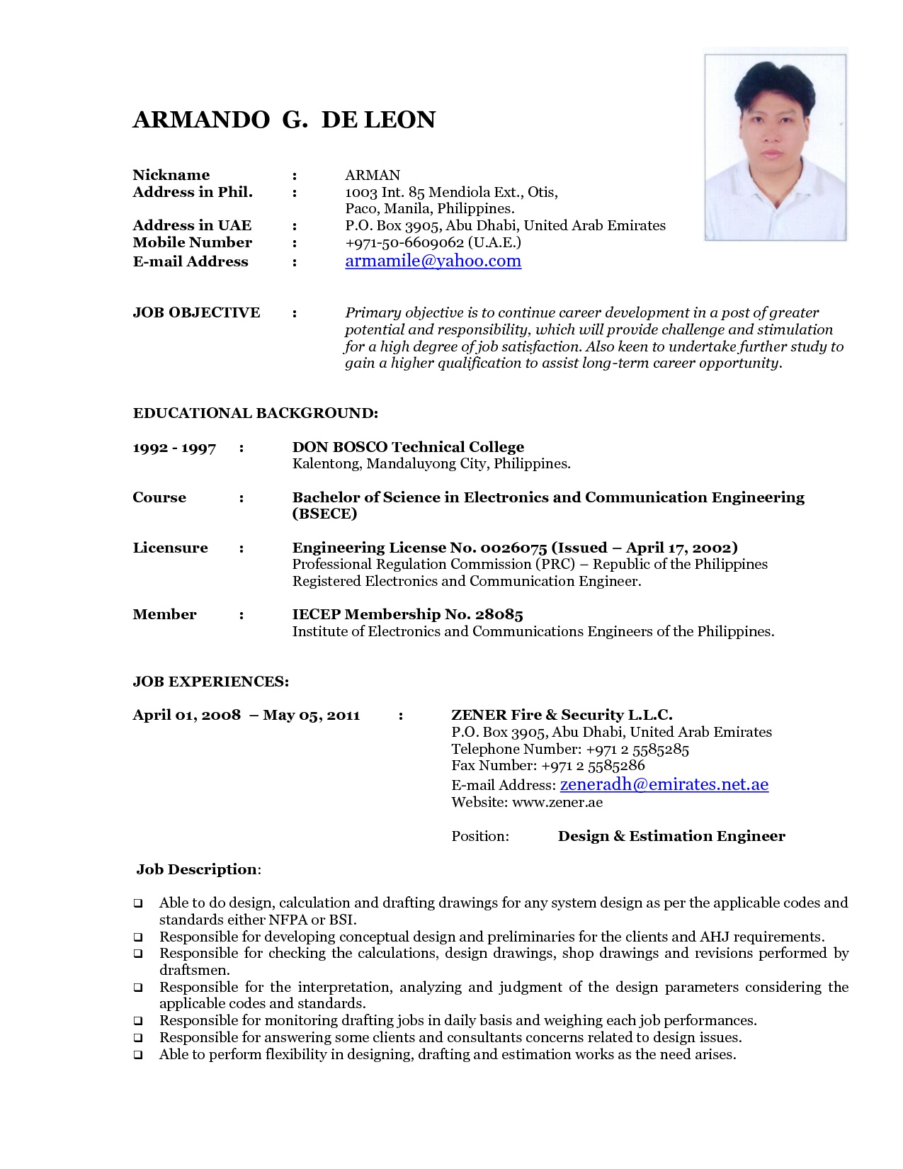 Resume Format Uae 