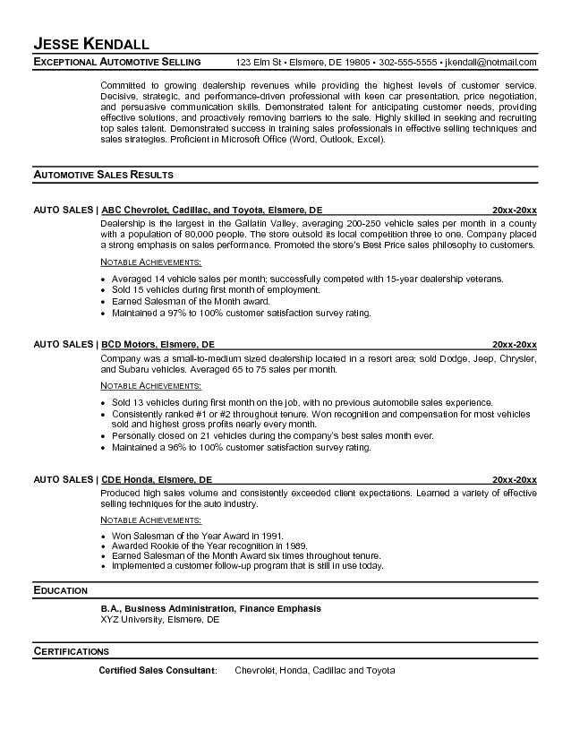 C.A.R Resume Examples 