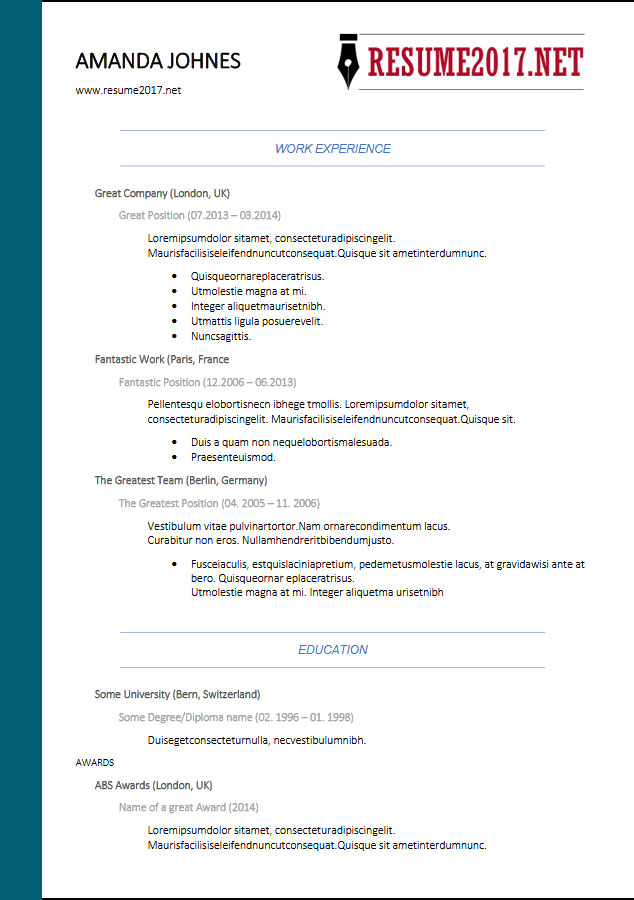 Resume Format Sample 2018 