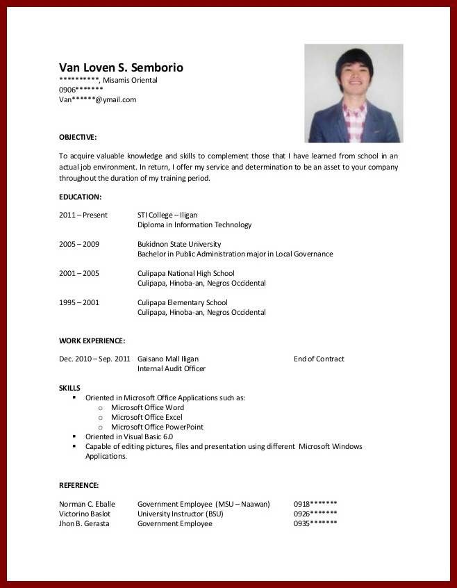 Resume Format No Experience 
