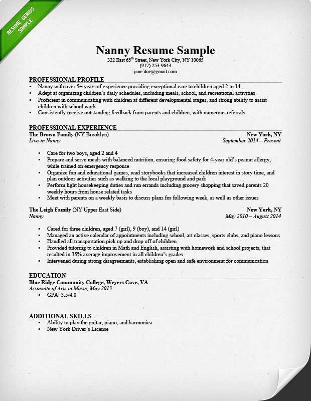 A Nanny Resume Examples 
