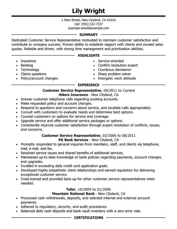 resume examples for customer service  resume templates