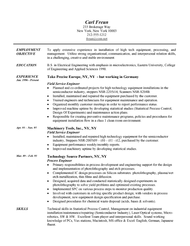 Resume Examples Technical 