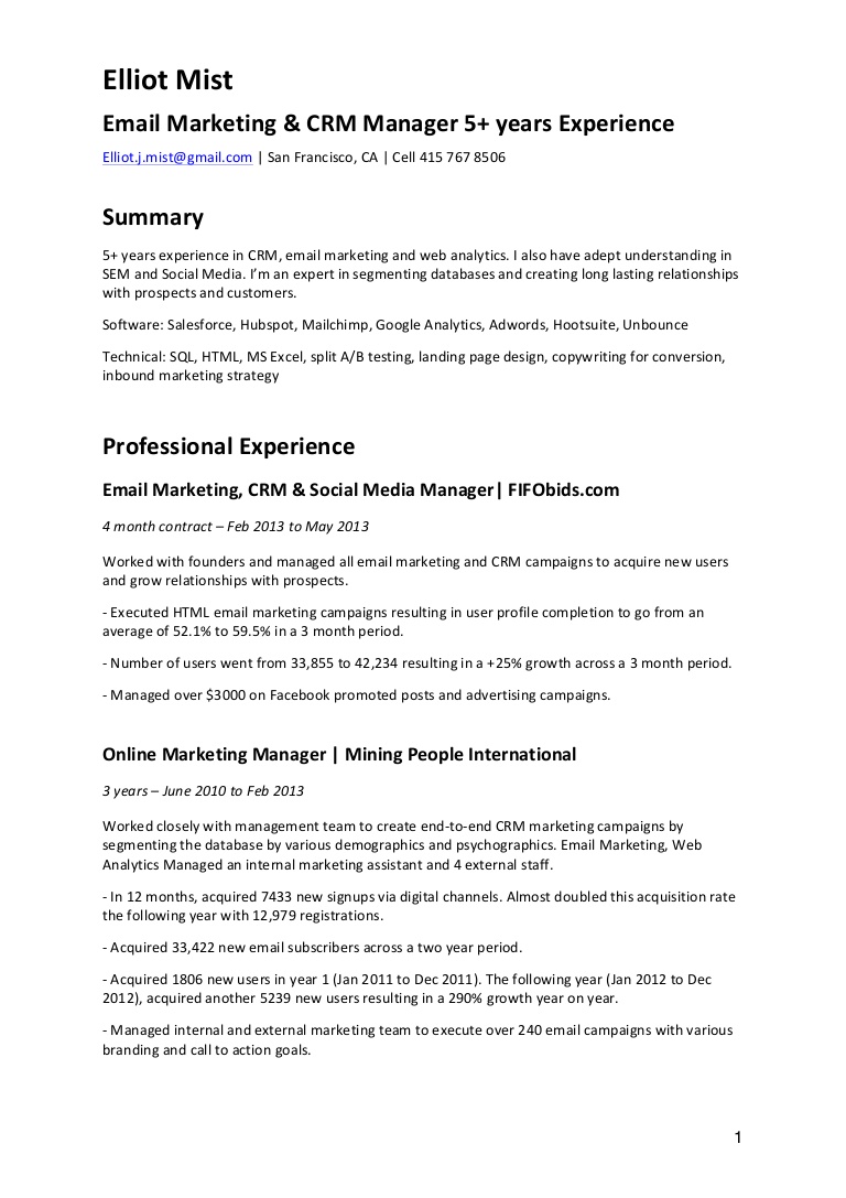 Resume Format For 5 Years Experience In Marketing 