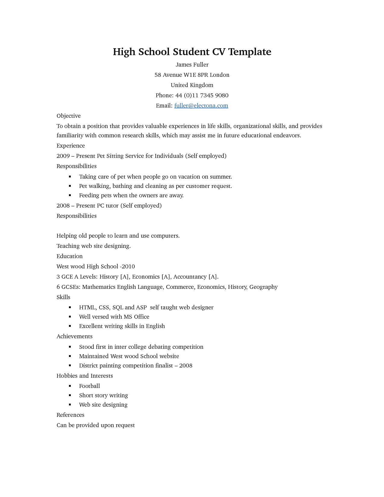 Resume Templates For High School Students 