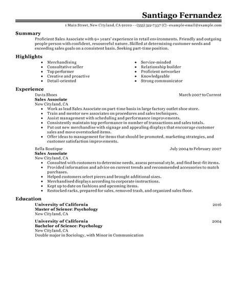 Resume Examples For Retail 